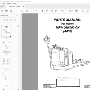 Yale Forklift MPW 060 / 080 CN (A838) Parts Manual PN 315560398 PDF