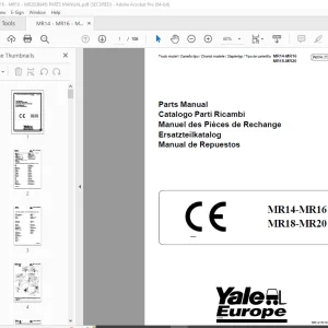 Yale Forklift MR14-MR16 MR18-MR20 Parts Manual PN 272343200 PDF