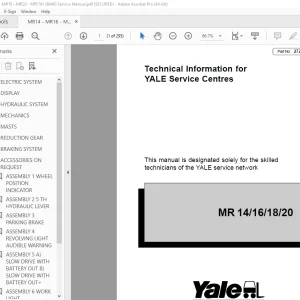 Yale Forklift MR14 MR16 MR18 MR20 Technical Manual PDF
