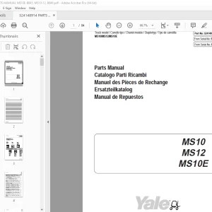 Yale Forklift MS10 MS12 MS10E Parts Manual PN 524148914 - PDF DOWNLOAD