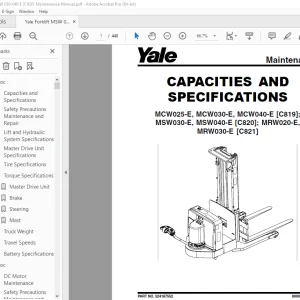 Yale Forklift MSW 030-040 E (C820) Maintenance Manual - PDF DOWNLOAD