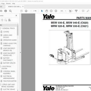 Yale Forklift MSW 030-E, MSW 040-E (C820) MRW 020-E, MRW 030-E (C821) Parts Manual PDF