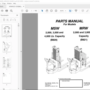 Yale Forklift MSW 2000 3000 & 4000 (B820) MRW 2000 & 3000 Capacity (B821) Parts Manual PDF