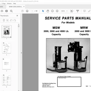 Yale Forklift MSW 2000 3000 4000 MRW 2000 3000 Service Parts Manual PDF