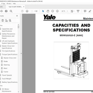 Yale Forklift MSW020/025-E [A895] Maintenance Manual PDF