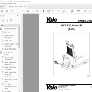 Yale Forklift MSW20E, MSW25E (A895) Parts Manual PN 524167346 PDF