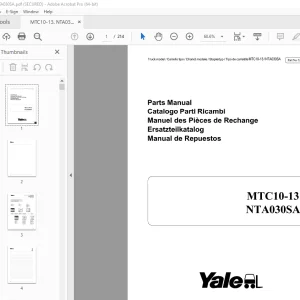 Yale Forklift MTC10-13, NTA030SA Parts Manual PN 524148292 PDF