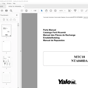 Yale Forklift MTC18, NTA040DA Parts Manual PN 524148294 PDF