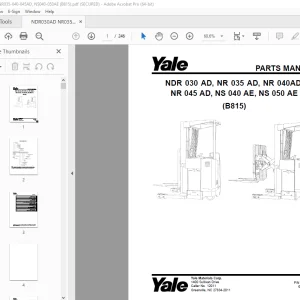 Yale Forklift NDR 030 AD, NR 035 AD, NR 040 AD, NR 045 AD, NS 040 AE, NS 050 AE (B815) Parts Manual PDF