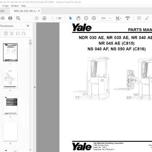 Yale NDR 030 AE, NR 035 AE, NR 040 AE, NR 045 AE (C815) NS 040 AF, NS 050 AF (C816) Parts Manual PDF