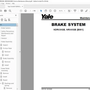 Yale Forklift NDR030GB, NR045GB [B861] Service Maintenance Manual PDF