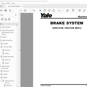 Yale Forklift NDR030GB, NR045GB [B861] Service Maintenance Manual PDF