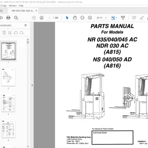 Yale Forklift NR 035/040/045 AC NDR 030 AC (A815) NS 040/050 AD (A816) Parts Manual PDF