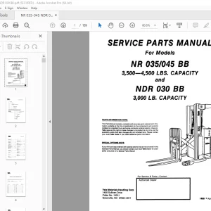Yale Forklift NR 035/045 BB & NDR 030 BB Service Parts Manual PDF