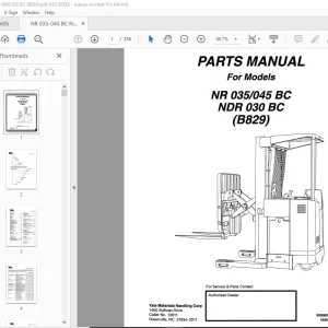 Yale Forklift NR 035 / 045 BC NDR 030 BC (B829) Parts Manual - PDF DOWNLOAD