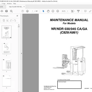 Yale Forklift NR/NDR 030/045 CA/GA (C829/A861) Maintenance Manual - PDF