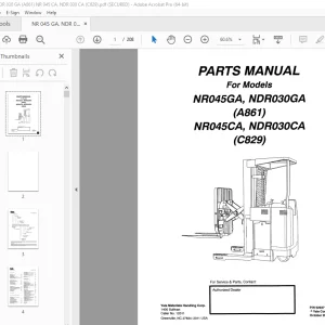 Yale Forklift NR045GA, NDR030GA (A861) NR045CA, NDR030CA (C829) Parts Manual PDF