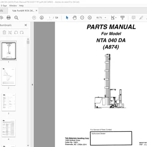 Yale Forklift NTA 040 DA (A874) Parts Manual PN 520371767 PDF