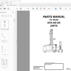 Yale Forklift NTA 040 SA (A873) Parts Manual - PDF DOWNLOAD