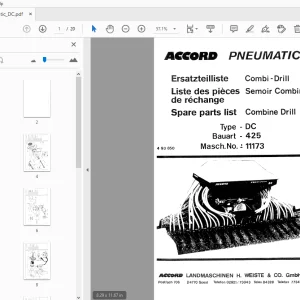 Accord Pneumatic DC Combine Drill Parts Manual - PDF