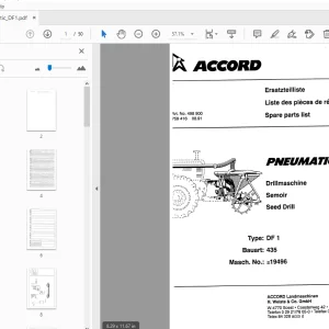 Accord Pneumatic DF1 Seed Drill Parts Manual - PDF