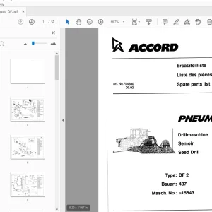Accord Pneumatic DF2 Seed Drill Parts Manual - PDF