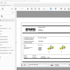 Bomag BC 472, BC 462 Drawing No.93010840 Hydraulic Schematic Manual PDF