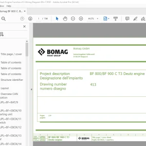 Bomag BF 800 C / BF 900 C T3 Deutz Engine Function.413 Wiring Diagram Manual EN_IT PDF