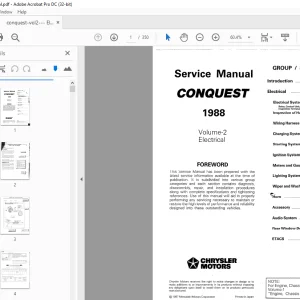Chrysler 1988 Conquest Engine, Chassis & Body Service Manual Vol 1 & 2 - PDF