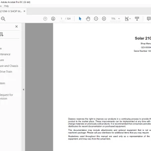 Daewoo Solar 210W-V Wheel Excavator Shop Manual 023-00064E