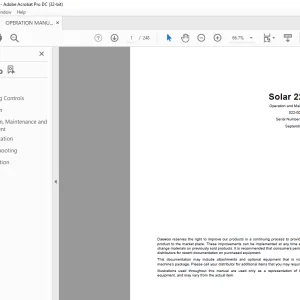 Daewoo Solar 225LC-V Track Excavator Operation and Maintenance Manual