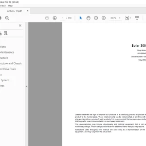 Daewoo Solar 300LC-V Shop Manual  - PDF DOWNLOAD