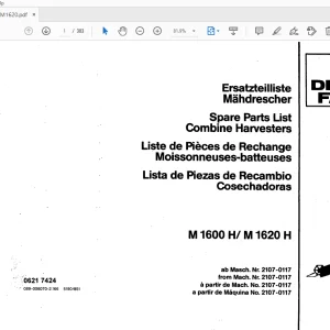 Deutz Fahr M1600H M1620H Combine Harvesters Parts Manual - PDF