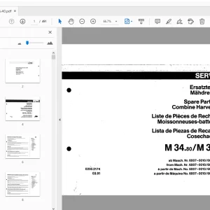 Deutz Fahr M34.80/M35.40 Combine Harvesters Parts Manual - PDF