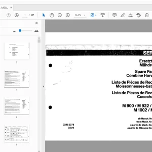 Deutz M900/M922/M980/M1002/M1080 Combine Harvesters Parts Manual - PDF