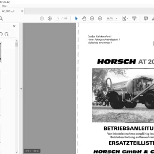 HORSCH AT 200 (L) BETRIEBSANLEITUNG & ERSATZTEILLISTE Manual