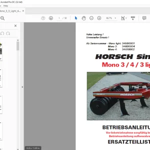 HORSCH Simba Mono 3  4  3 light BETRIEBSANLEITUNG & ERSATZTEILLISTE Manual