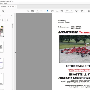 HORSCH Terrano 6/8 FG BETRIEBSANLEITUNG & ERSATZTEILLISTE Manual