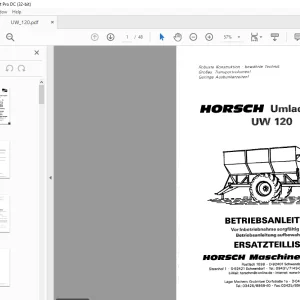 HORSCH Umladewagen UW120 BETRIEBSANLEITUNG & ERSATZTEILLISTE MANUAL