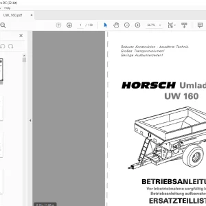 HORSCH Umladewagen UW160 BETRIEBSANLEITUNG & ERSATZTEILLISTE MANUAL
