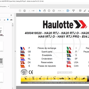 Haulotte Forklift HA20 RTJ HA20 RTJ O HA20 RTJ PRO HA61RTJ O HA61 RTJ PRO Parts Manual