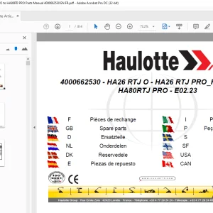 Haulotte Forklift HA26 RTJ O - HA26 RTJ PRO - HA80 RTJ O - HA80 RTJ PRO Parts Manual