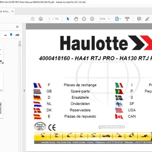 Haulotte Forklift HA41 RTJ PRO HA130 RTJ PRO Parts Manual - PDF