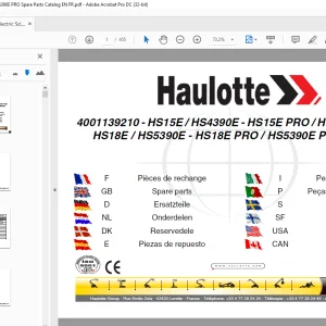 Haulotte Forklift HS15E HS4390E - HS15E PRO HS4390E - PRO HS18E HS5390E - HS18E PRO HS5390E Parts Manual