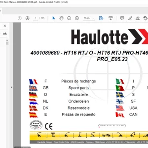 Haulotte Forklift HT16 RTJ O HT16 RTJ PRO HT46 RTJ O HT46 RTJ PRO Parts Manual