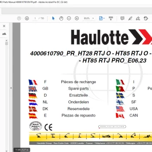 Haulotte Forklift PR_HT28 RTJ O HT85 RTJ O HT28 RTJ PRO HT85 RTJ PRO Parts Manual