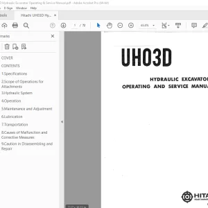 Hitachi UH03D Hydraulic Excavator Operating & Service Manual PDF