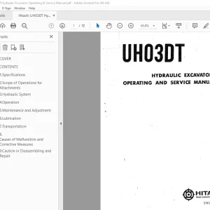 Hitachi UH03DT Hydraulic Excavator Operating & Service Manual EM154-1-1 PDF