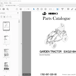 ISEKI SXG216H5 Garden Tractor Parts Manual 1782-097-320-00 PDF