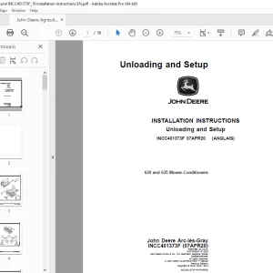 John Deere 630 & 635 Mower-Conditioners Installation Instruction Manual PDF